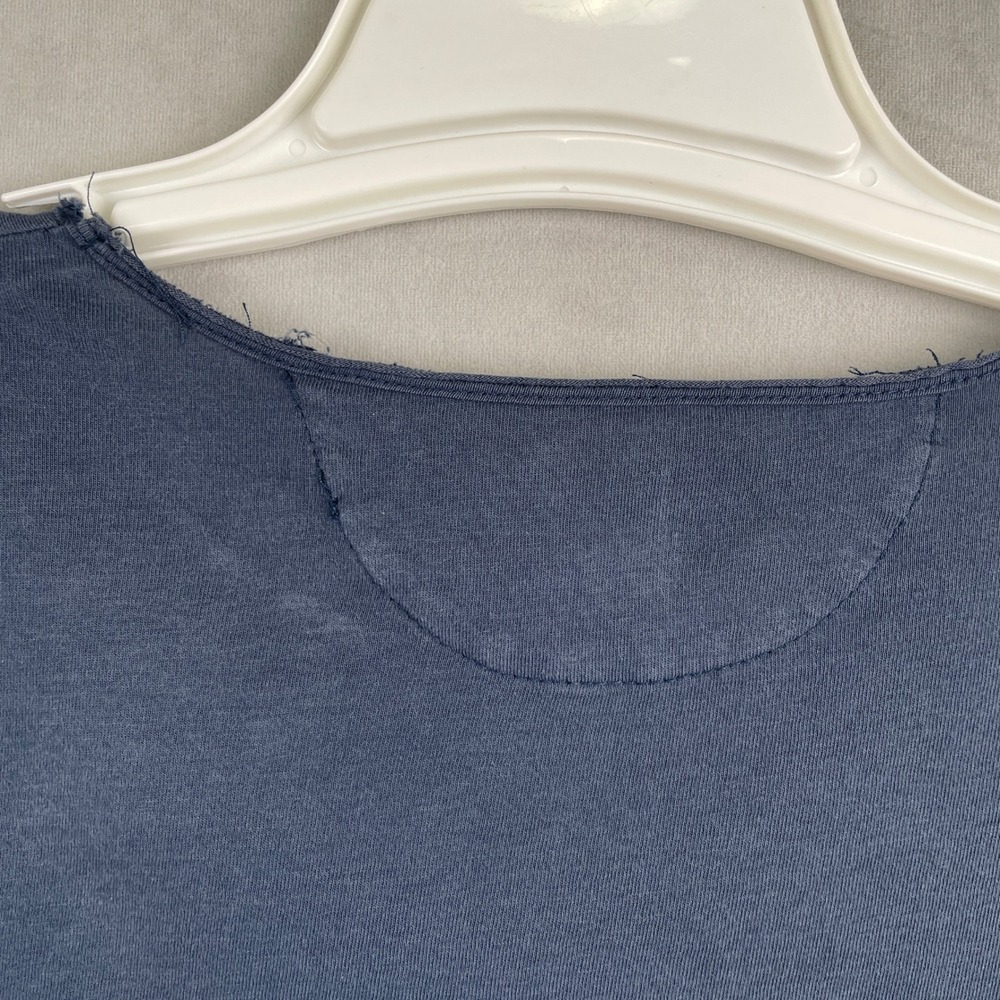 Zara Essentials Deluxe Cotton T-Shirt Wmn M Slate Blue Chic Raw Neck Portugal - Picture 3 of 8